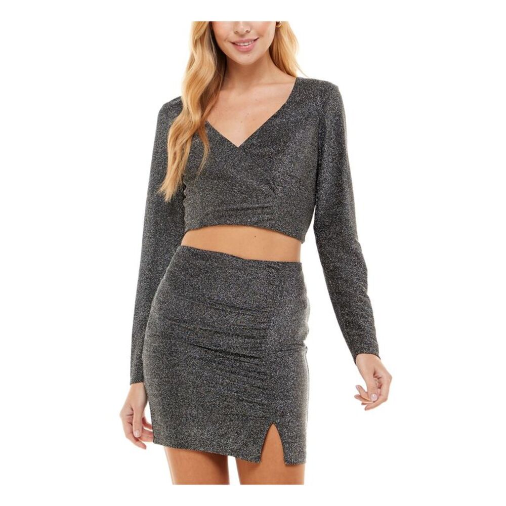 NWT CRYSTAL DOLLS Womens Mini Dress Silver Glittered Side Slit Juniors L